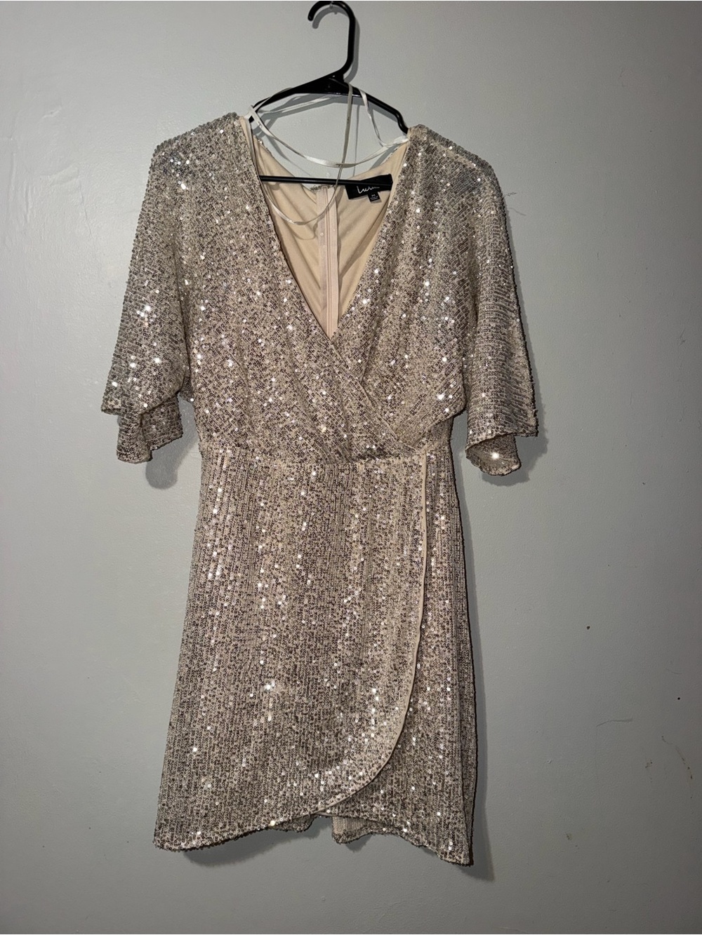 Lulu's Champagne Sequin Wrap Mini Dress